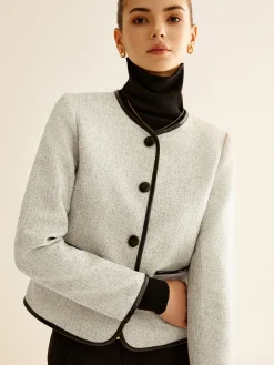 Online Elegant Contrast Trim Blazer Outerwear|Blazers