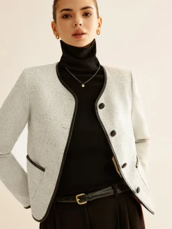 Online Elegant Contrast Trim Blazer Outerwear|Blazers