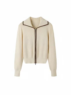 Best Elegant Contrast Trim Zipper Cardigan Cardigans|Sweaters & Cardigans