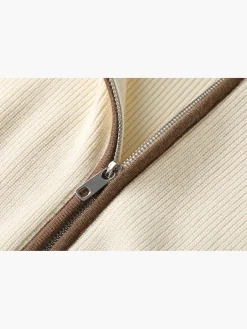 Best Elegant Contrast Trim Zipper Cardigan Cardigans|Sweaters & Cardigans