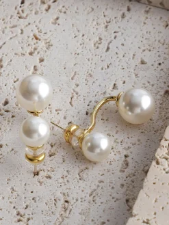 Best Elegant Double Pearl Stud Earrings Earrings|Accessories