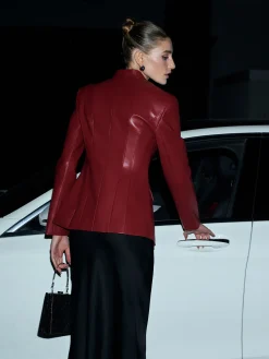 New Elegant Faux Leather Button Blazer Outerwear|Blazers