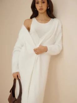 Clearance Elegant Fuzzy Plain Belted Cardigan Cardigans|Sweaters & Cardigans