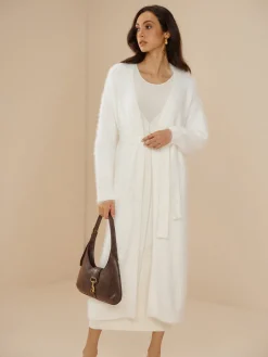 Clearance Elegant Fuzzy Plain Belted Cardigan Cardigans|Sweaters & Cardigans