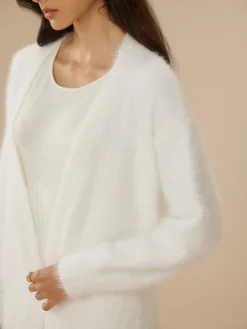 Clearance Elegant Fuzzy Plain Belted Cardigan Cardigans|Sweaters & Cardigans