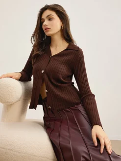 Best Elegant High-Stretch Polo Cardigan Cardigans|Sweaters & Cardigans