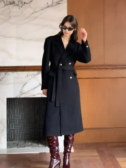 Sale Elegant Lapel Belted Coat Outerwear|Coats