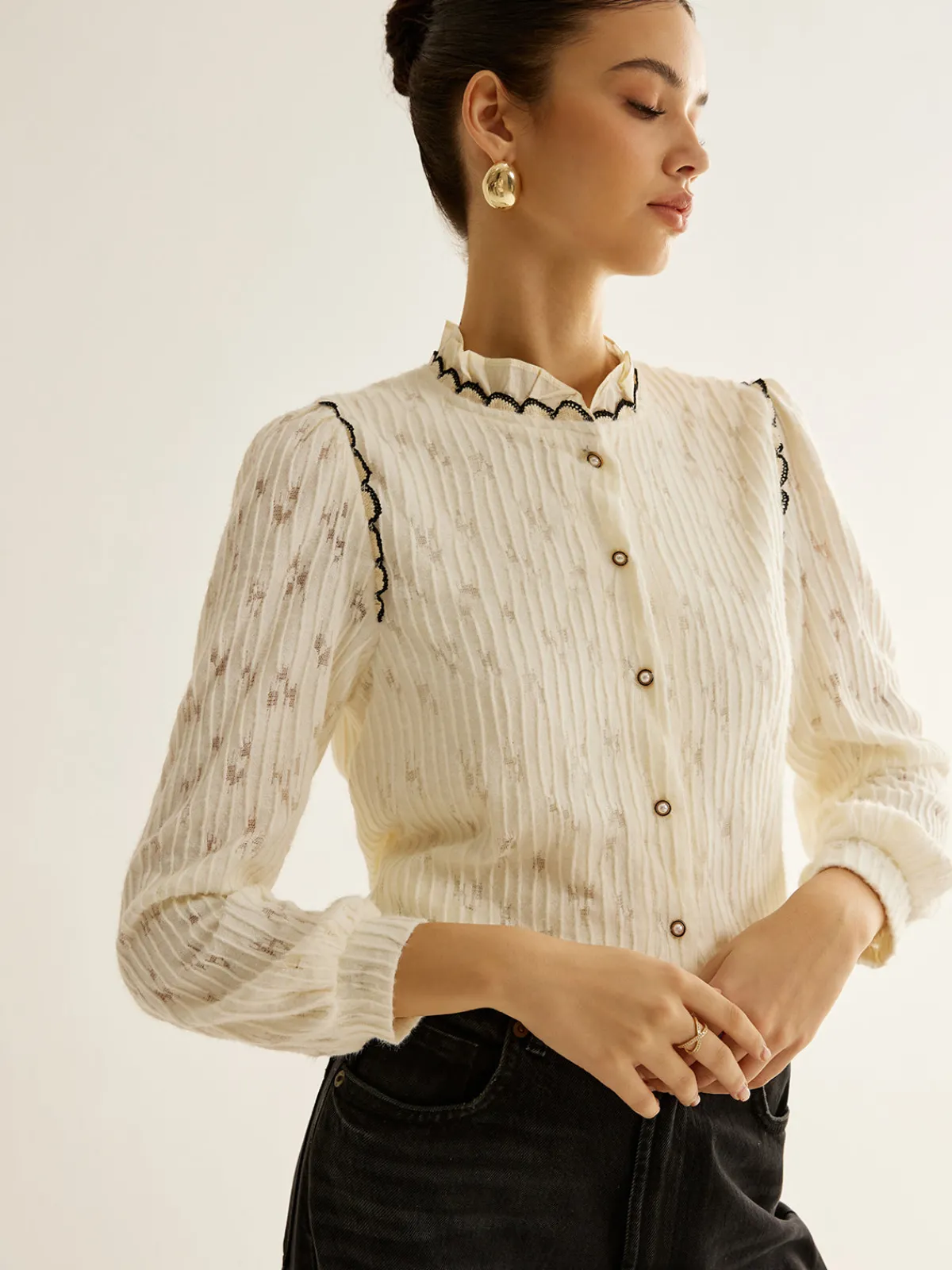Hot Elegant Lettuce Trim Button Shirt Blouses & Shirts|Tops