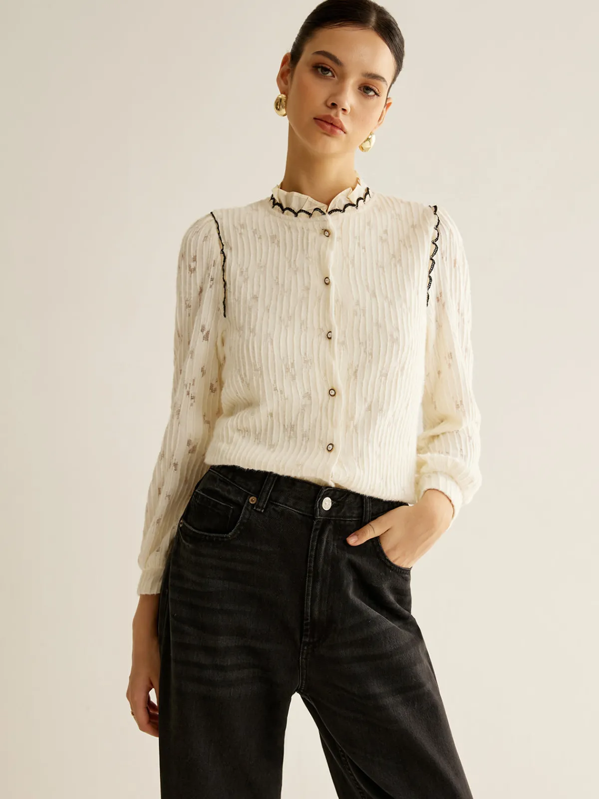 Hot Elegant Lettuce Trim Button Shirt Blouses & Shirts|Tops