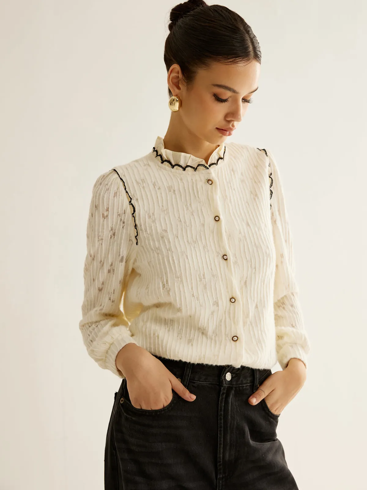 Hot Elegant Lettuce Trim Button Shirt Blouses & Shirts|Tops