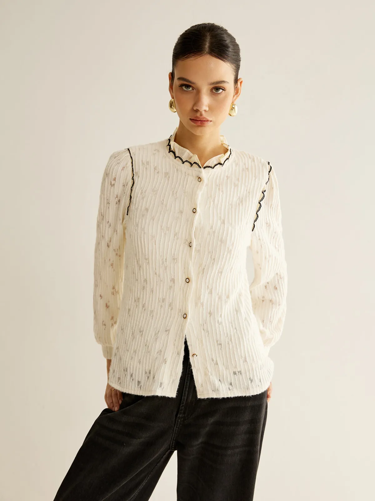 Hot Elegant Lettuce Trim Button Shirt Blouses & Shirts|Tops