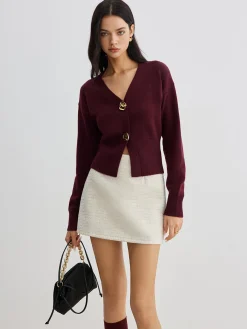 Outlet Elegant Metal Button Short Cardigan Cardigans|Sweaters & Cardigans