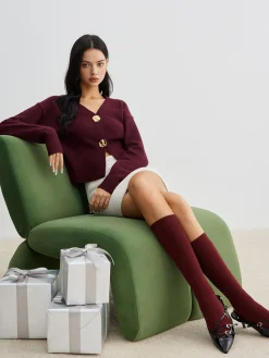 Outlet Elegant Metal Button Short Cardigan Cardigans|Sweaters & Cardigans