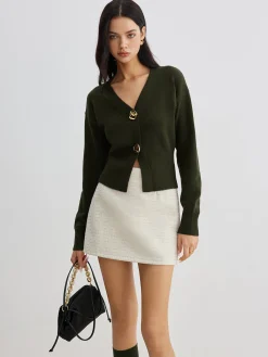 Outlet Elegant Metal Button Short Cardigan Cardigans|Sweaters & Cardigans