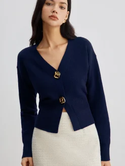Outlet Elegant Metal Button Short Cardigan Cardigans|Sweaters & Cardigans