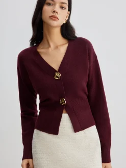 Outlet Elegant Metal Button Short Cardigan Cardigans|Sweaters & Cardigans