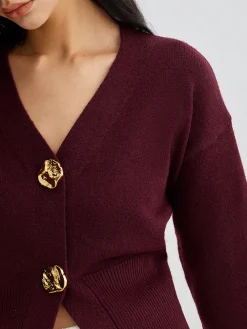 Outlet Elegant Metal Button Short Cardigan Cardigans|Sweaters & Cardigans