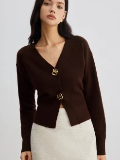 Outlet Elegant Metal Button Short Cardigan Cardigans|Sweaters & Cardigans