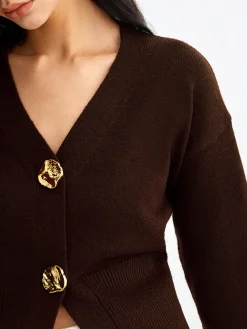 Outlet Elegant Metal Button Short Cardigan Cardigans|Sweaters & Cardigans