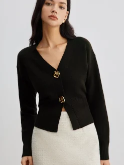 Outlet Elegant Metal Button Short Cardigan Cardigans|Sweaters & Cardigans