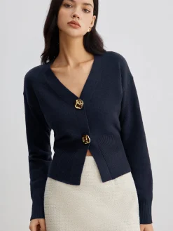 Hot Elegant Metal Button Short Cardigan Cardigans|Sweaters & Cardigans