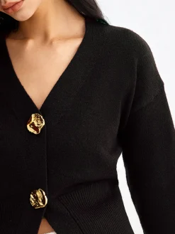Hot Elegant Metal Button Short Cardigan Cardigans|Sweaters & Cardigans