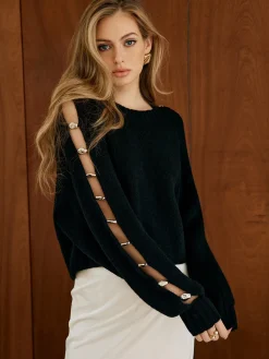 Best Elegant Metal-Detail Cutout Sweater Sweater Tops|Sweaters & Cardigans