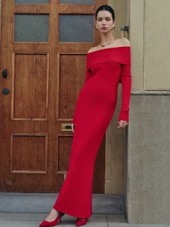 Discount Elegant Off-Shoulder Sweater Long Dress Sweater Dresses|Work Dresses