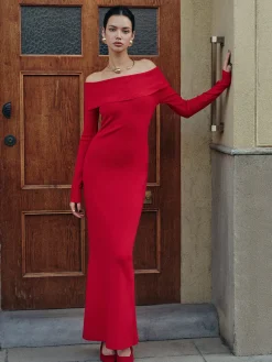 Discount Elegant Off-Shoulder Sweater Long Dress Sweater Dresses|Work Dresses