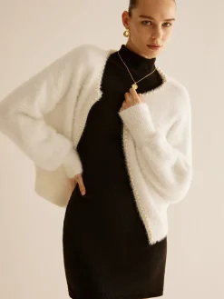 Best Elegant Pearl Trim Fuzzy Cardiagn Cardigans|Sweaters & Cardigans