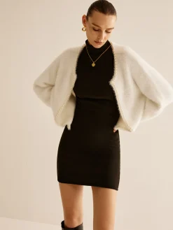 Best Elegant Pearl Trim Fuzzy Cardiagn Cardigans|Sweaters & Cardigans
