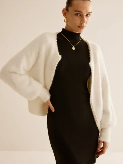 Best Elegant Pearl Trim Fuzzy Cardiagn Cardigans|Sweaters & Cardigans