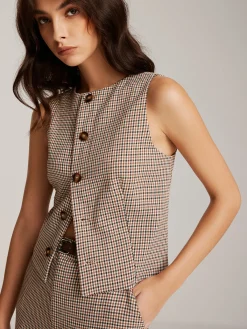 Outlet Elegant Plaid Button Vest Outerwear|Vests