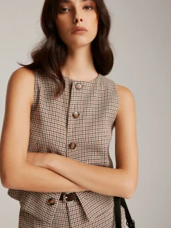 Outlet Elegant Plaid Button Vest Outerwear|Vests