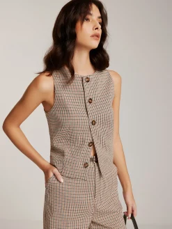 Outlet Elegant Plaid Button Vest Outerwear|Vests