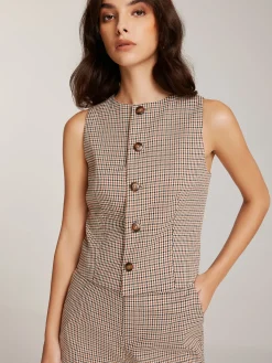 Outlet Elegant Plaid Button Vest Outerwear|Vests