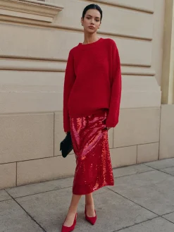 New Elegant Plain Sequins Skirt Skirts|Matching Sets