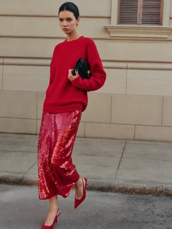 New Elegant Plain Sequins Skirt Skirts|Matching Sets