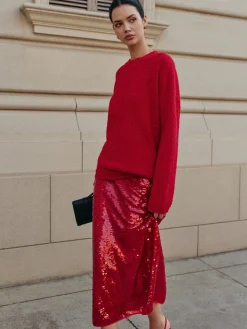New Elegant Plain Sequins Skirt Skirts|Matching Sets