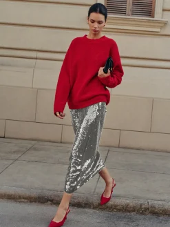 New Elegant Plain Sequins Skirt Skirts|Matching Sets