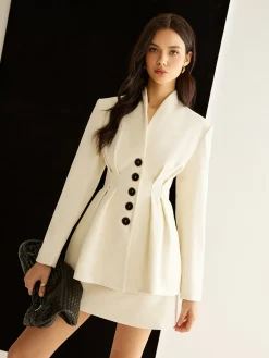 New Elegant Pleated Button Blazer Outerwear|Blazers