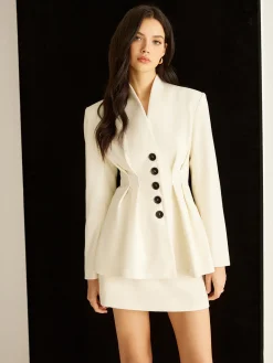 New Elegant Pleated Button Blazer Outerwear|Blazers