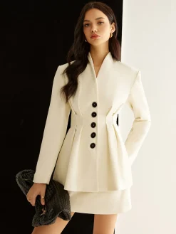 New Elegant Pleated Button Blazer Outerwear|Blazers