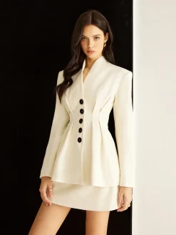 New Elegant Pleated Button Blazer Outerwear|Blazers