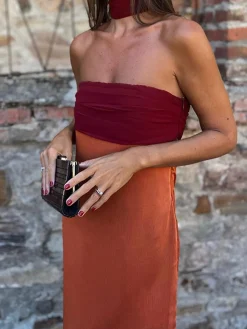 Sale Elegant Pleated Panel Slit Long Dress Casual Dresses|Cocktail & Party Dresses