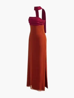 Sale Elegant Pleated Panel Slit Long Dress Casual Dresses|Cocktail & Party Dresses