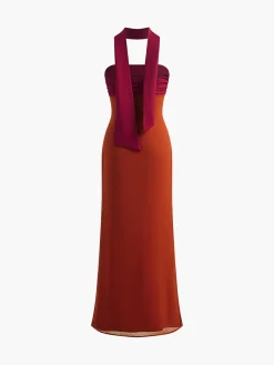 Sale Elegant Pleated Panel Slit Long Dress Casual Dresses|Cocktail & Party Dresses