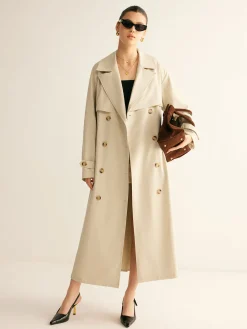 Elegant Pleated Trench Coat With Belt Outerwear|Coats