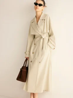 Elegant Pleated Trench Coat With Belt Outerwear|Coats