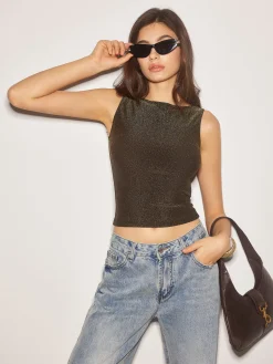 Clearance Elegant Purl Crop Tank Top Crop Tops|Tank Tops & Camis